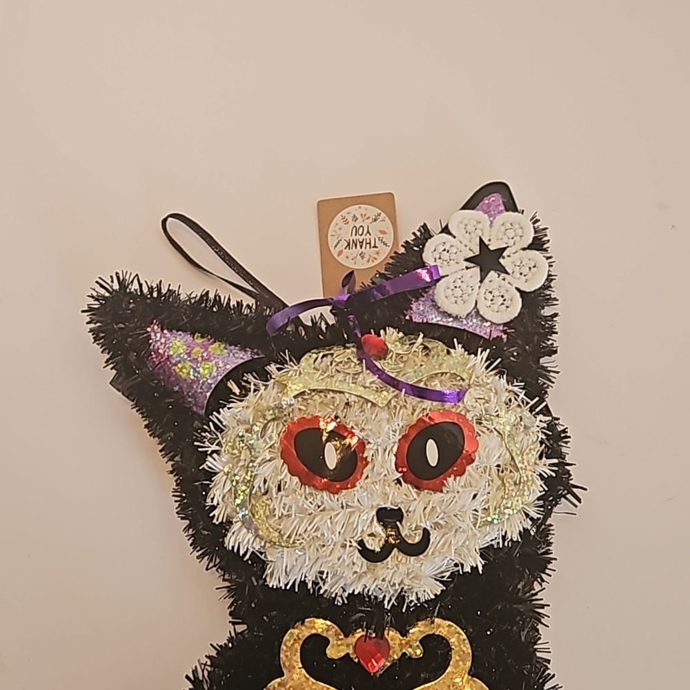Hand crafted Halloween Cats Set of 2 Black Cats Handmade Holographic Bone detail - Picture 5 of 17